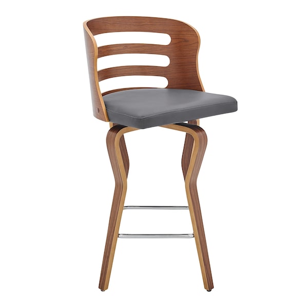 Armen Living Verne 26" Swivel Gray Faux Leather and Walnut Wood Bar Stool LCVRBAWAGR26 - main
